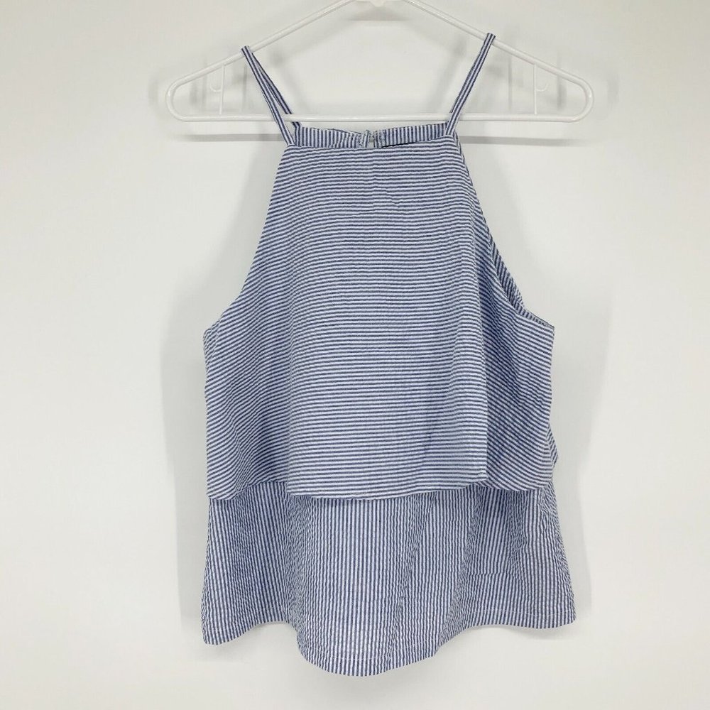 MINKPINK Top Blue White Stripe Tiered Ruffle Sleeveless Tank - Picture 4 of 12